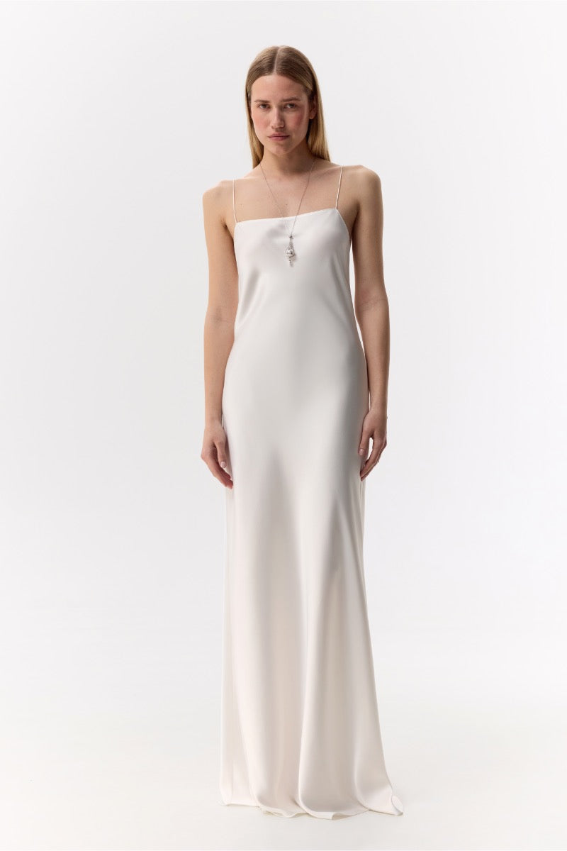 ZOE WHITE SILK SATIN MAXI DRESS