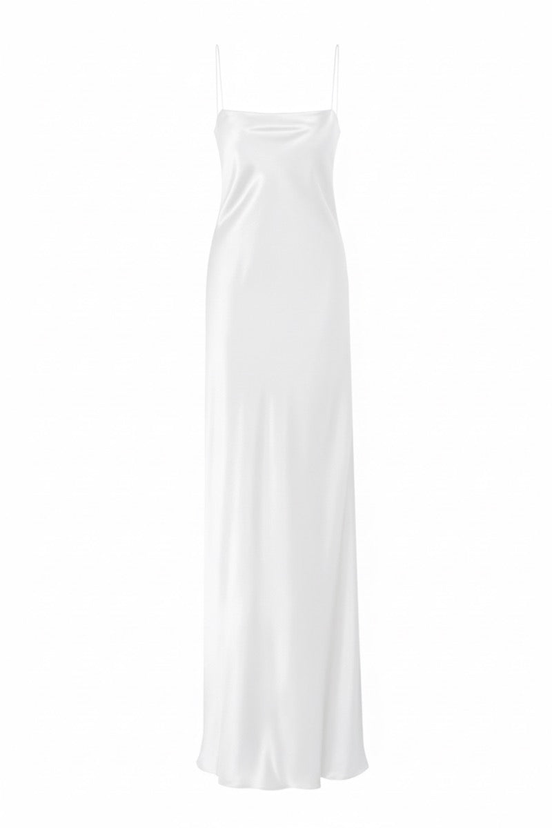 ZOE WHITE SILK SATIN MAXI DRESS