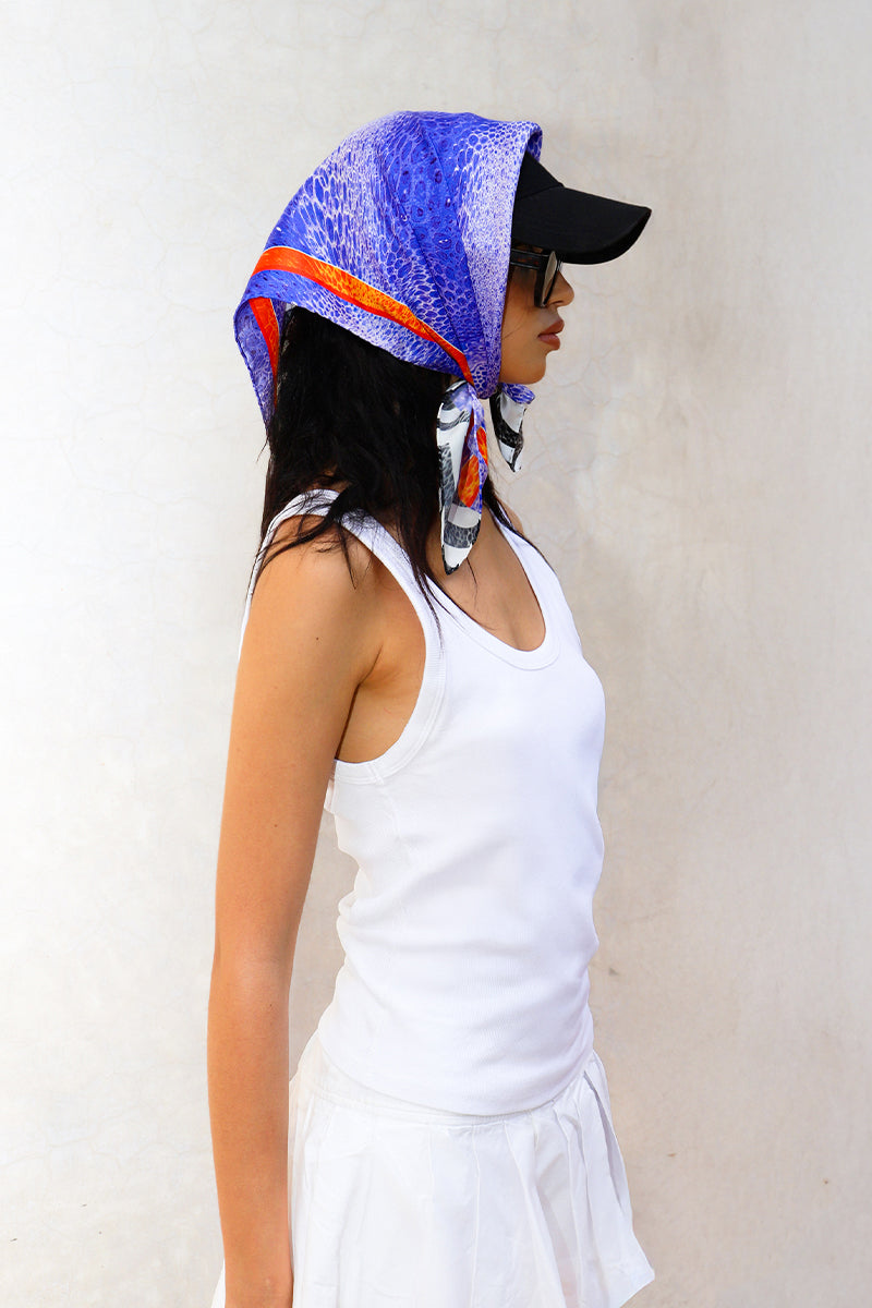 Amel Batita Zoo Moussard small silk scarf with vibrant animal print, lightweight and stylish accessory for versatile wear.