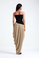 Deme By Gabriella Zosia black and beige maxi dress with flowing fabric and elegant design, perfect for summer or special occasions.