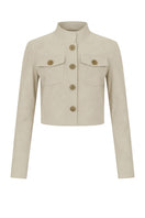 ZUT ZUKE cropped jacket in sand color, stylish lightweight jacket with long sleeves and a front zipper.