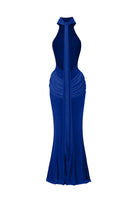 BBXBRAND Zuma Maxi dress in sapphire color, elegant sleeveless design with flowing fabric, perfect for formal occasions.