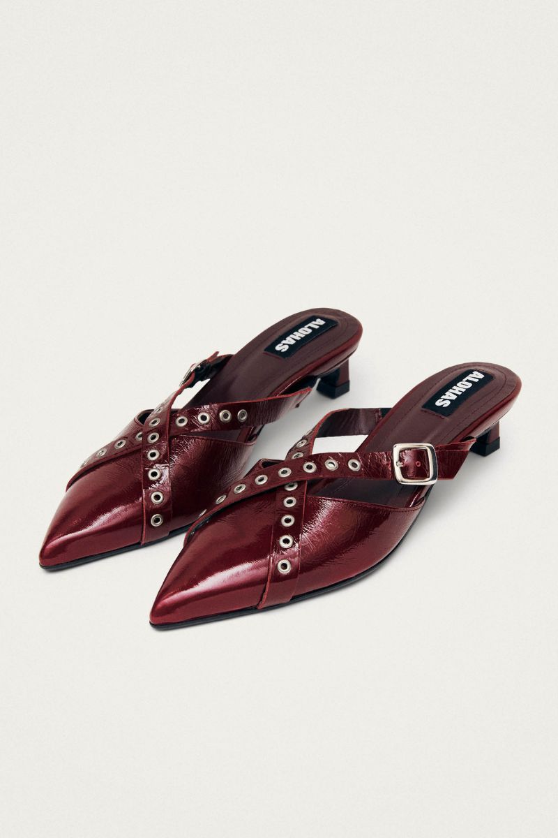 ZYRA ONIX BURGUNDY LEATHER MULES - CULT MIA
