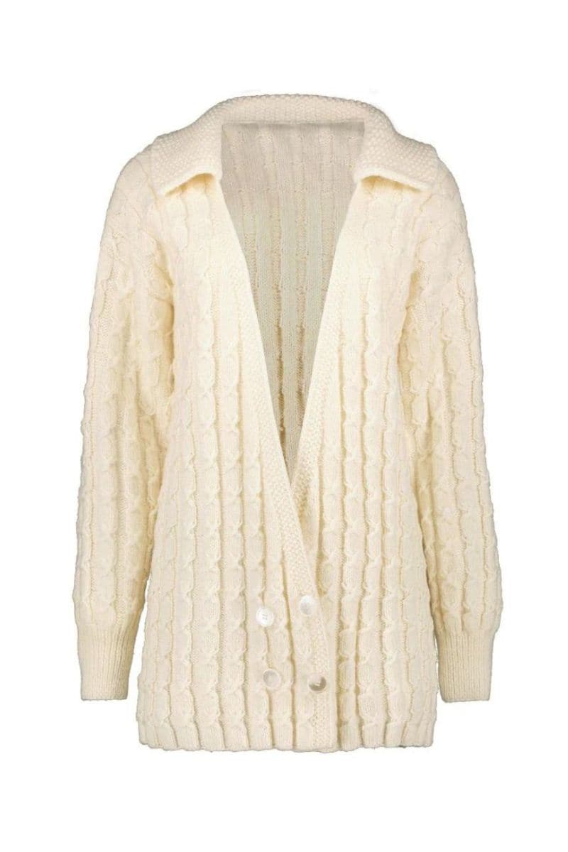 MILK KNITTED DOUBLE-BREASTED JACKET | A.M.G. Brand | CULT MIA