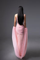 Pink CULT MIA X HAPPY CLOTHING Sienna cold shoulder taffeta gown with elegant design and flowy fabric, perfect for formal occasions.