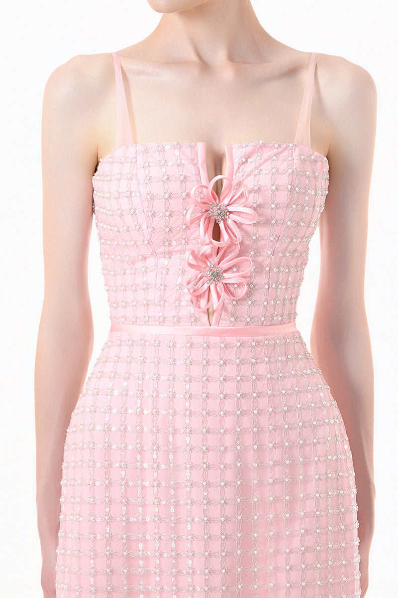 Pink structured corset gown by Happy Clothing featuring a fitted silhouette and elegant design, perfect for formal events.
