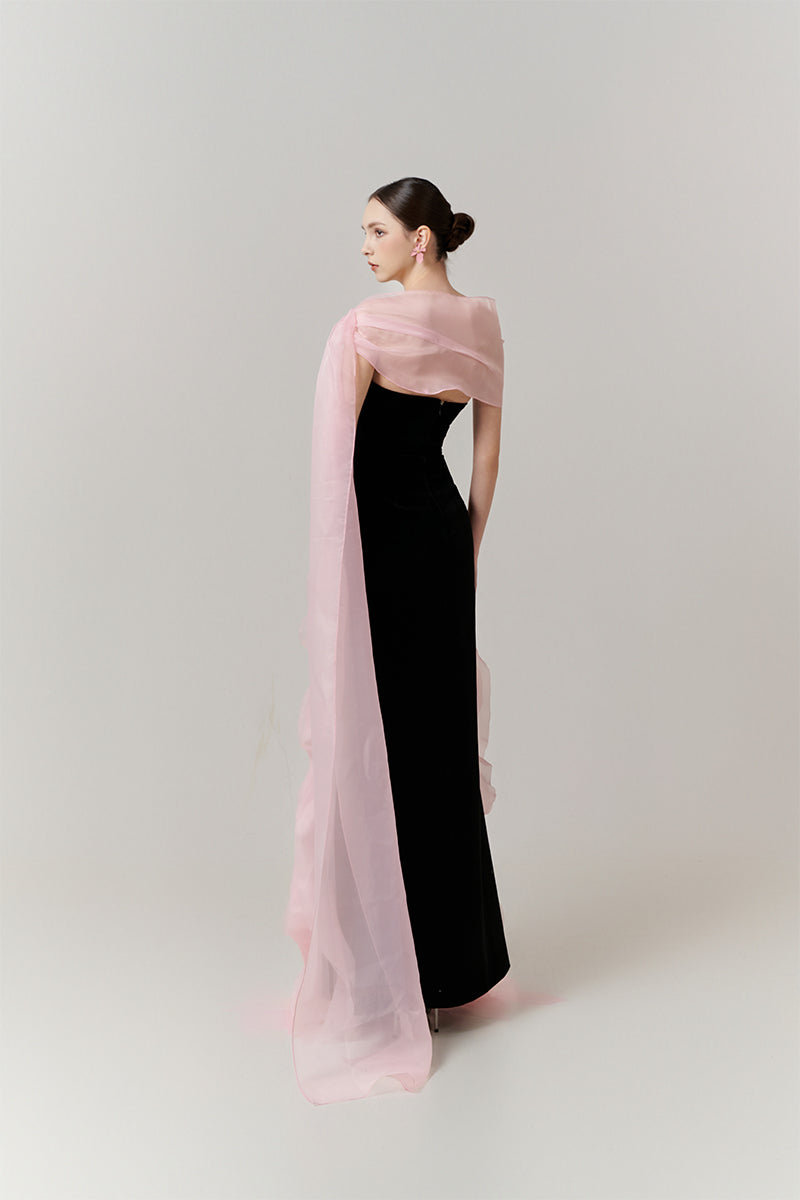 CASCADE WAVE COLUMN GOWN WITH HIGH SLIT - CULT MIA