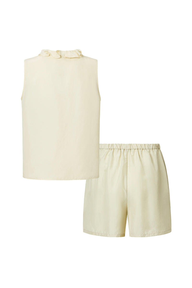 HOLIDAY IN ARLES SILK SHORT SET IN YELLOW - CULT MIA