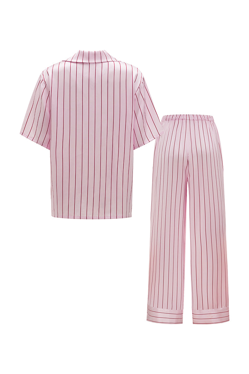 MUSEUM OF CRUSH SHORT-SLEEVE LONG-PANTS PAJAMA SET IN PINK STRIPE - CULT MIA