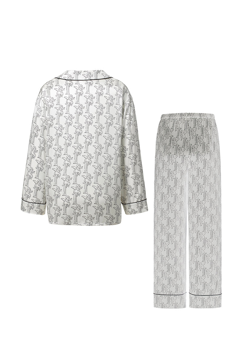 MUSEUM OF CRUSH SILK LONG PAJAMA SET IN CUPID - CULT MIA