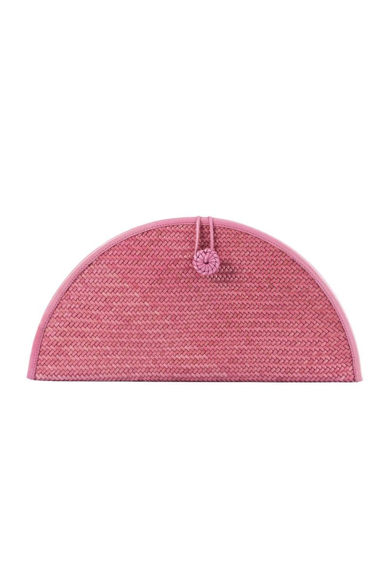 Pink leather clutch by Adriana Castro, La Barca style, featuring a sleek design and elegant craftsmanship.