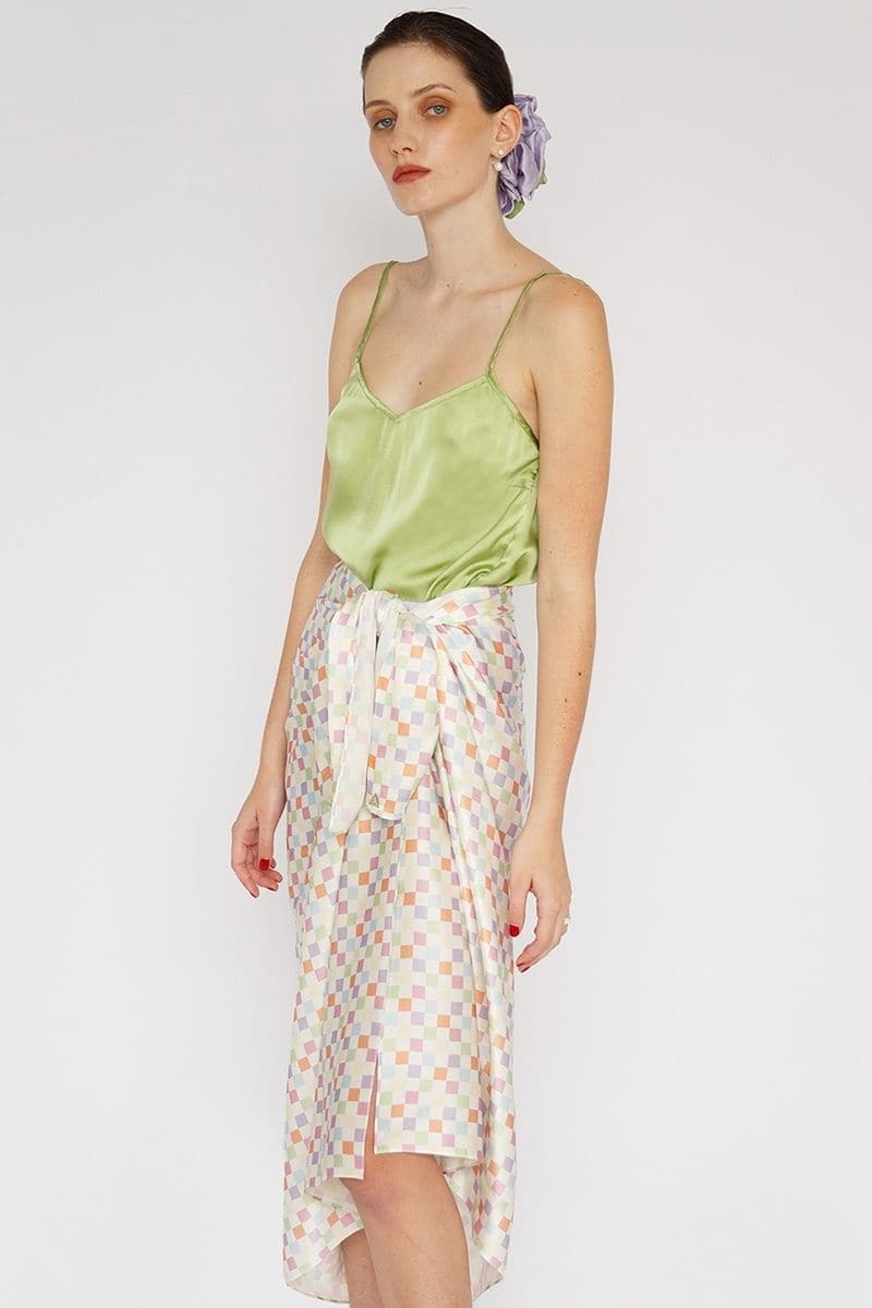CHECKED CHARLOTTE SILK SQUARE SCARF AND ISLA SILK FRONT TIE PAREO SET | Aethera | CULT MIA