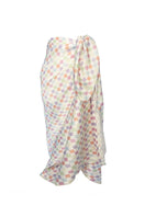 Aethera checked Charlotte silk square scarf and Isla silk front tie pareo set in multicolor, suitable as elegant hair accessories.