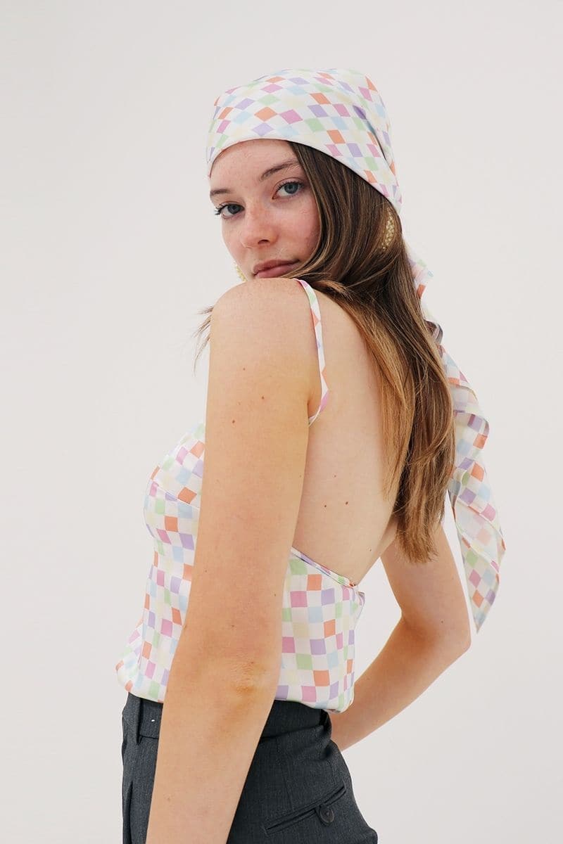 CHECKED CHARLOTTE SILK SQUARE SCARF AND ISLA SILK FRONT TIE PAREO SET | Aethera | CULT MIA