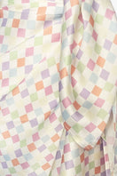 Aethera checked Charlotte silk square scarf and Isla silk front tie pareo set in multicolor, styled as hair accessories.