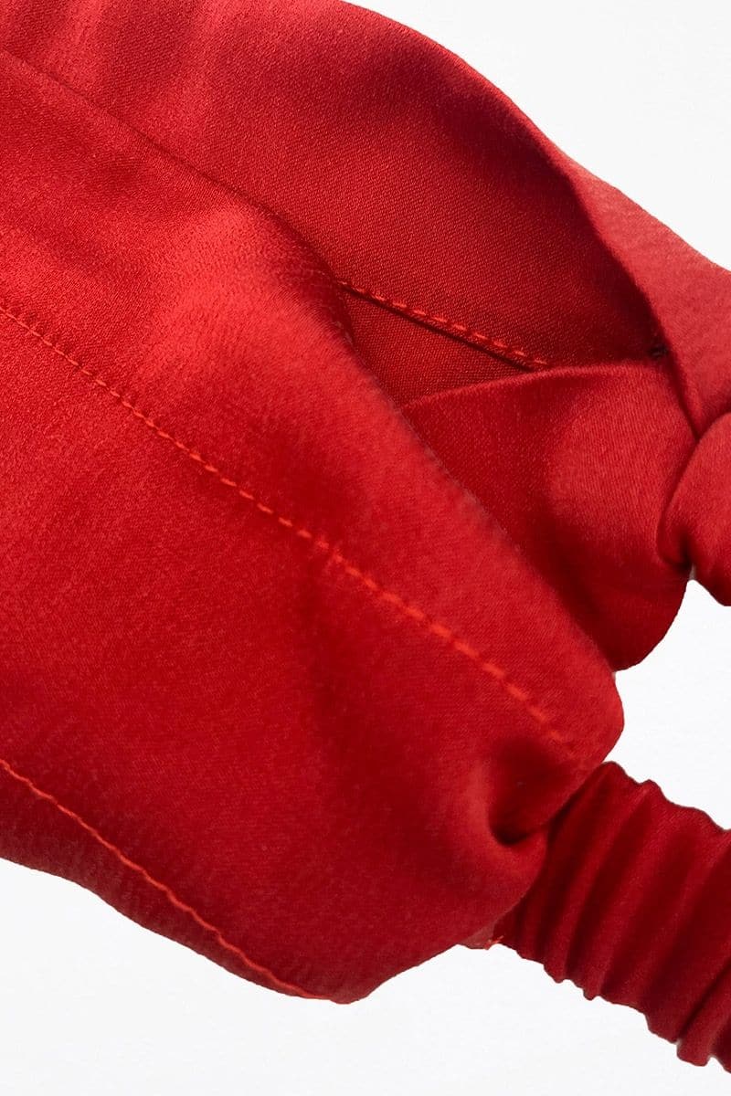 Aethera Claudine Nero rose and crimson silk headwrap set, featuring elegant and stylish hair accessories with vibrant fabric.