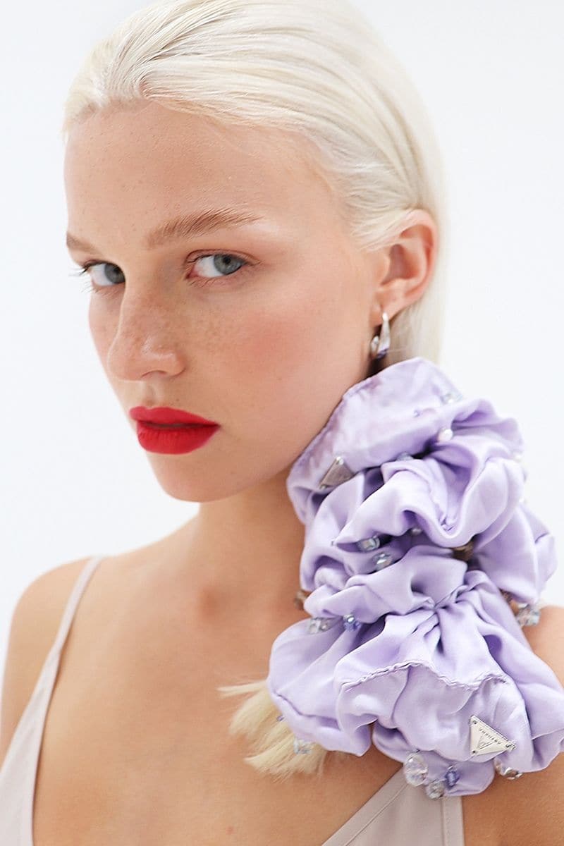 HARLOW EMBELLISHED OVERSIZED SILK SCRUNCHIE SET | Aethera | CULT MIA