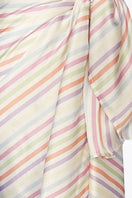 Aethera silk square scarf and front tie pareo set with multicolor stripe pattern, styled as elegant hair accessories.