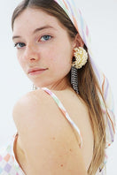 Aethera Stripe Charlotte silk square scarf and Isla silk front tie pareo set in vibrant multicolor, displayed as hair accessories.