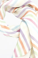 Multicolor silk square scarf and front-tie pareo set by Aethera, featuring stripe Charlotte design and Isla silk accents.