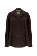 ZUT Meydan suede jacket displayed on a hanger, featuring a classic design with a soft, tan suede exterior and stylish collar.