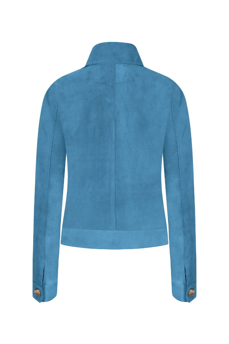 ZUT Mini Alisha jacket in blue, showing a close-up of the stylish, lightweight jacket with a zipper and collar.