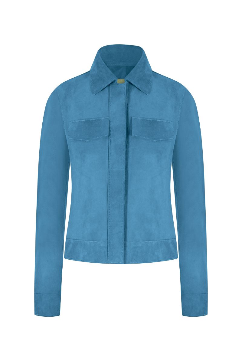 Blue MINI ALISHA jacket by ZUT, lightweight jacket with a stylish fit, shown on a model with a neutral background.