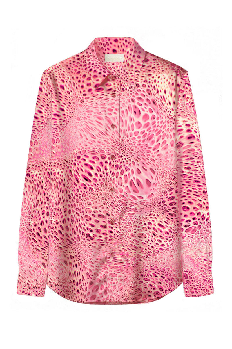 Amel Batita Cheetah Moussard silk shirt featuring a stylish cheetah print and classic shirt design.
