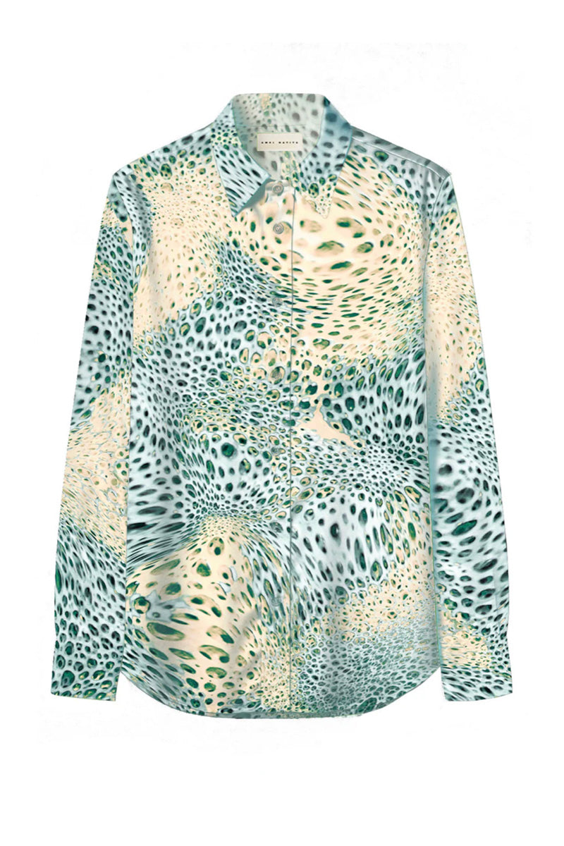 Creamy Moussard silk shirt by Amel Batita, featuring a smooth, elegant fabric and a classic shirt design.