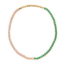Gold and green dotty necklace by Amelia Scott featuring gold, emerald green, and blush pink beads with a stylish design.