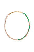 Gold and green dotty necklace by Amelia Scott featuring gold, emerald green, and blush pink beads with a stylish design.