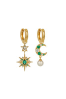Gold and green Luna earrings by Amelia Scott featuring gold hoops and emerald-green accents for a stylish look.