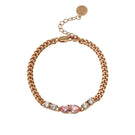 Rose gold Sofia bracelet by Amelia Scott featuring blush pink accents and delicate chain design.