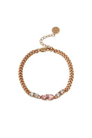 Rose gold Sofia bracelet by Amelia Scott featuring blush pink accents and delicate chain design.