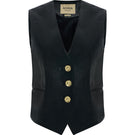 Black Ancient Poem vest by Acaria Studio, featuring intricate woven patterns and a sleek, modern vest design.