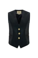 Black Ancient Poem vest by Acaria Studio, featuring intricate woven patterns and a sleek, modern vest design.