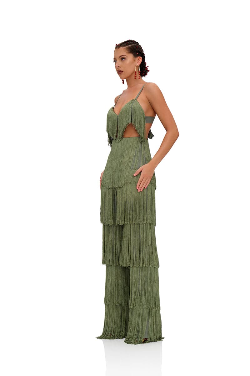 OBI OLIVE FRINGE PANTS | Andrea Iyamah | CULT MIA