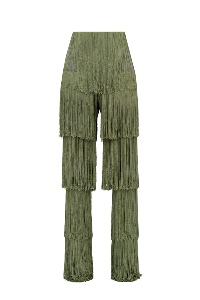 OBI OLIVE FRINGE PANTS | Andrea Iyamah | CULT MIA