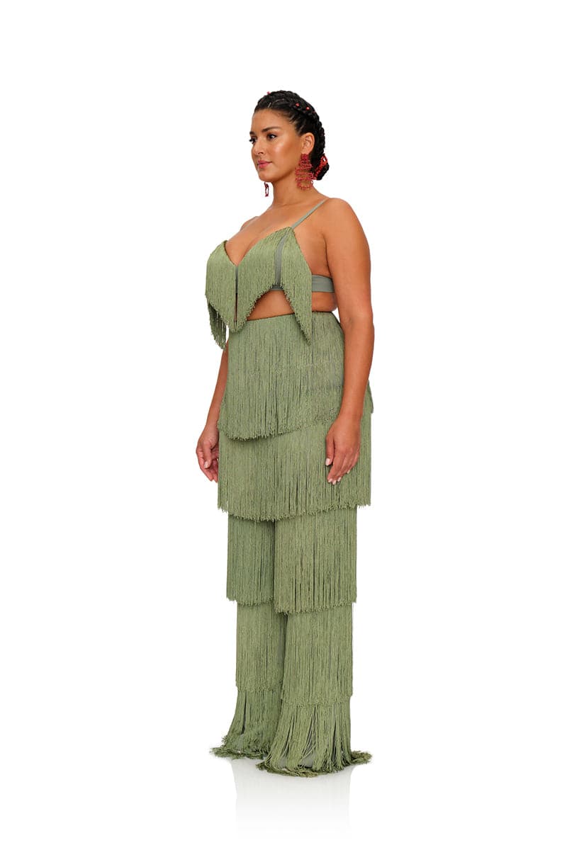 OBI OLIVE FRINGE PANTS | Andrea Iyamah | CULT MIA
