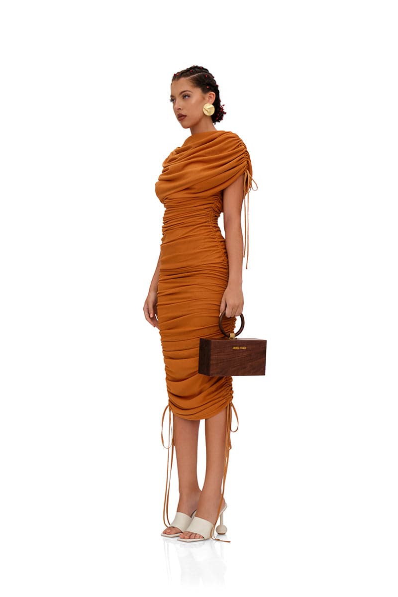 RATU CARAMEL MESH MIDI DRESS | Andrea Iyamah | CULT MIA