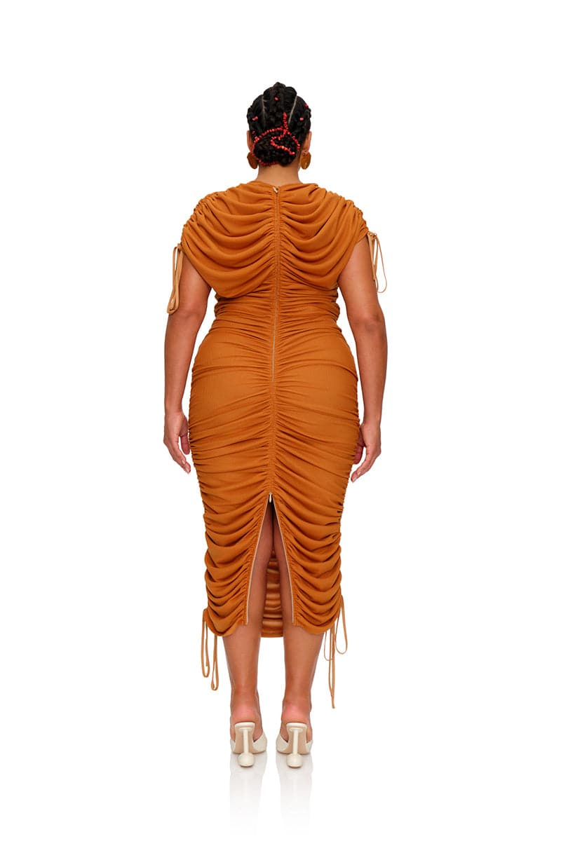 RATU CARAMEL MESH MIDI DRESS | Andrea Iyamah | CULT MIA