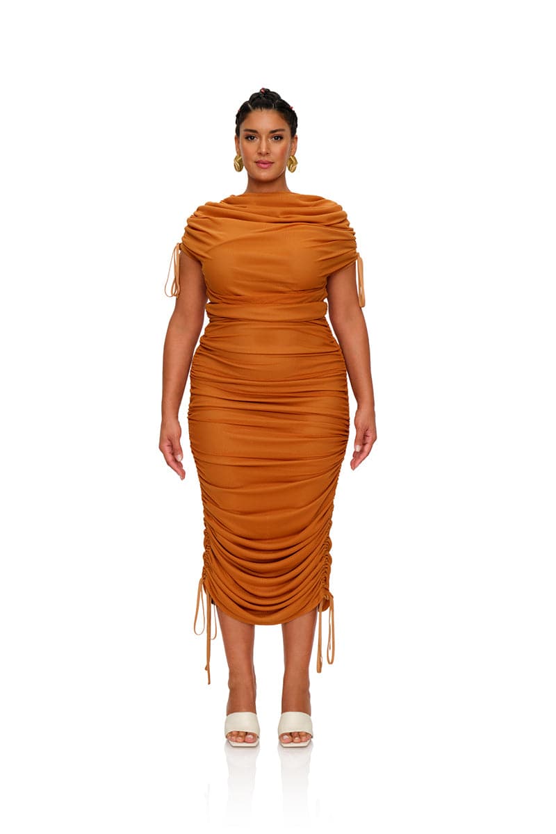 RATU CARAMEL MESH MIDI DRESS | Andrea Iyamah | CULT MIA