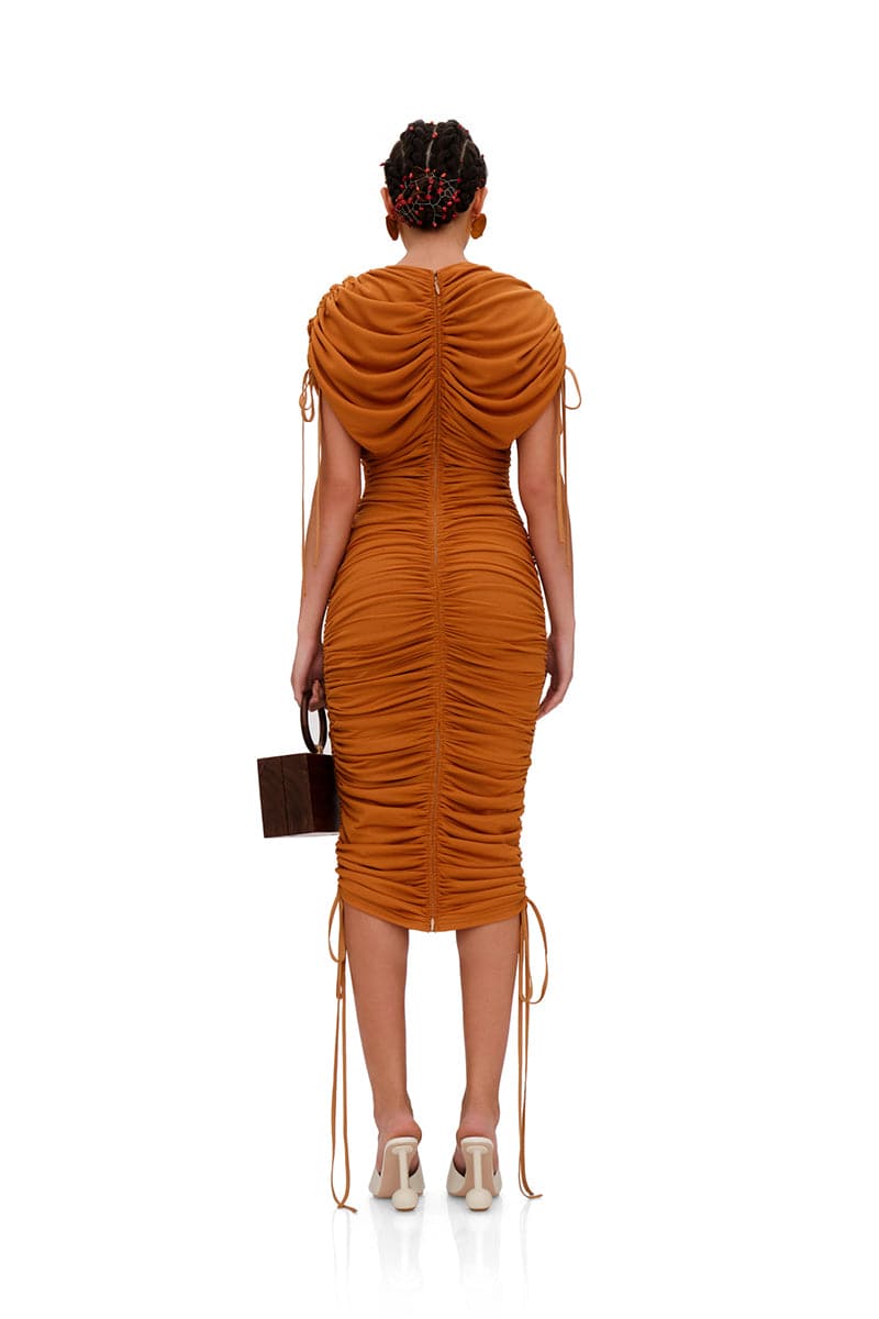 RATU CARAMEL MESH MIDI DRESS | Andrea Iyamah | CULT MIA