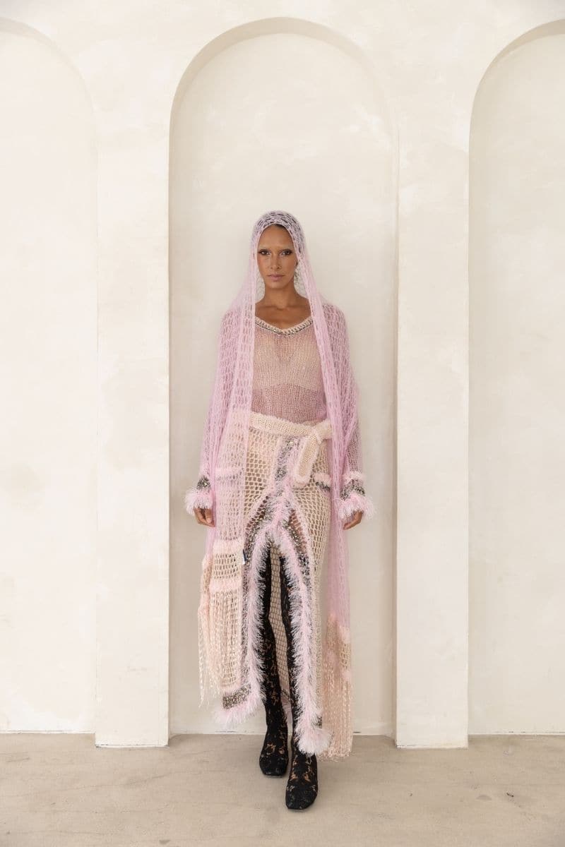 BABY PINK HANDMADE KNITTED MIDI SKIRT | Andreeva | CULT MIA