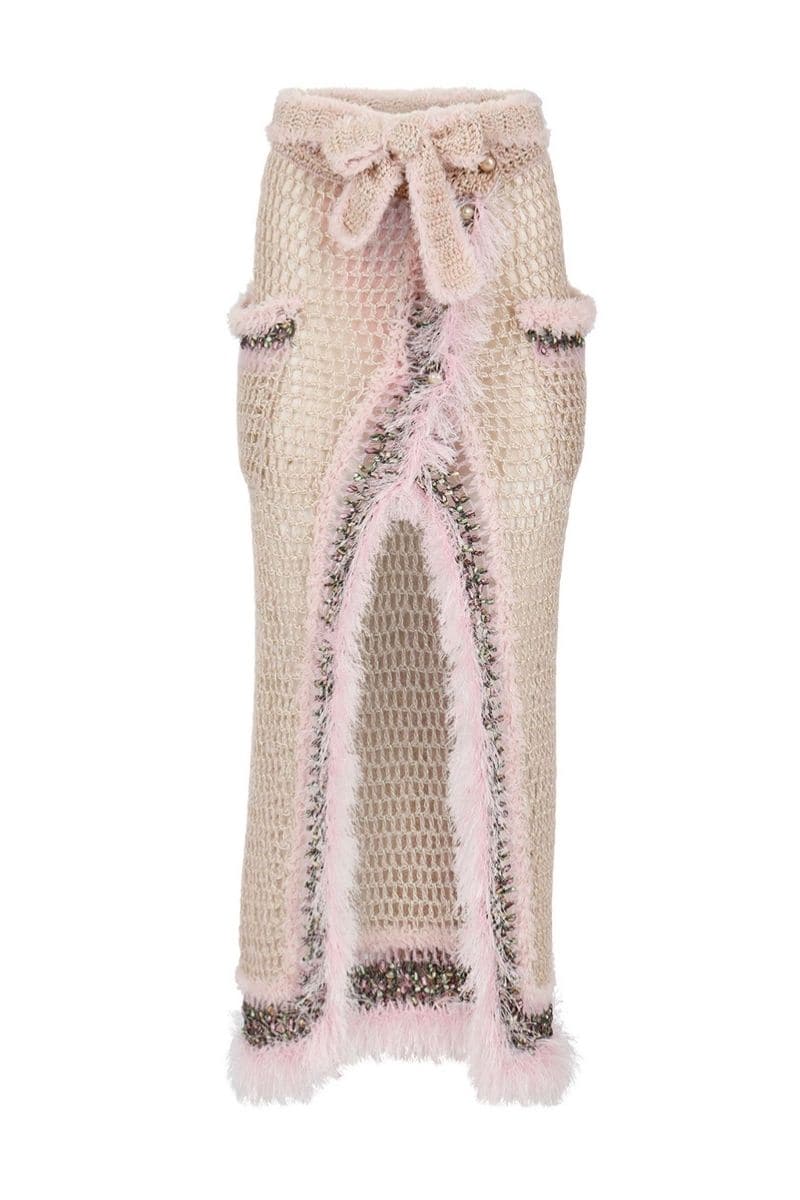 BABY PINK HANDMADE KNITTED MIDI SKIRT | Andreeva | CULT MIA