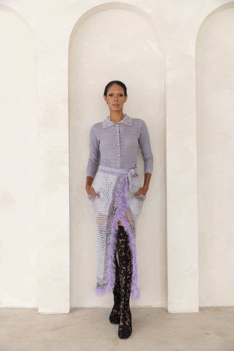LAVENDER HANDMADE KNITTED MIDI SKIRT | Andreeva | CULT MIA