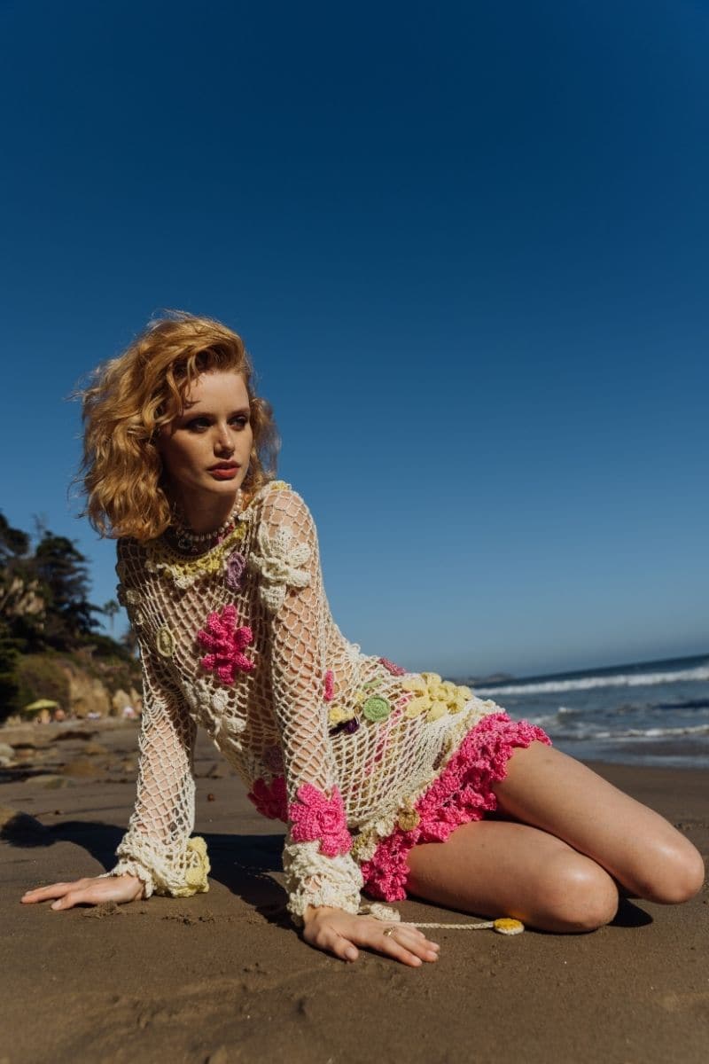 Multicolor handmade crochet top by Andreeva with intricate crochet patterns, styled as a women's top in size XS.