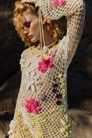 Multicolor handmade crochet top by Andreeva featuring intricate crochet patterns and a relaxed fit, perfect for casual wear.