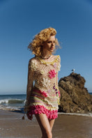 Multicolor handmade crochet top by Andreeva featuring intricate crochet patterns and a relaxed fit, perfect for casual wear.