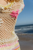 Multicolor handmade crochet top by Andreeva, featuring intricate crochet details and a fitted design in XS size.